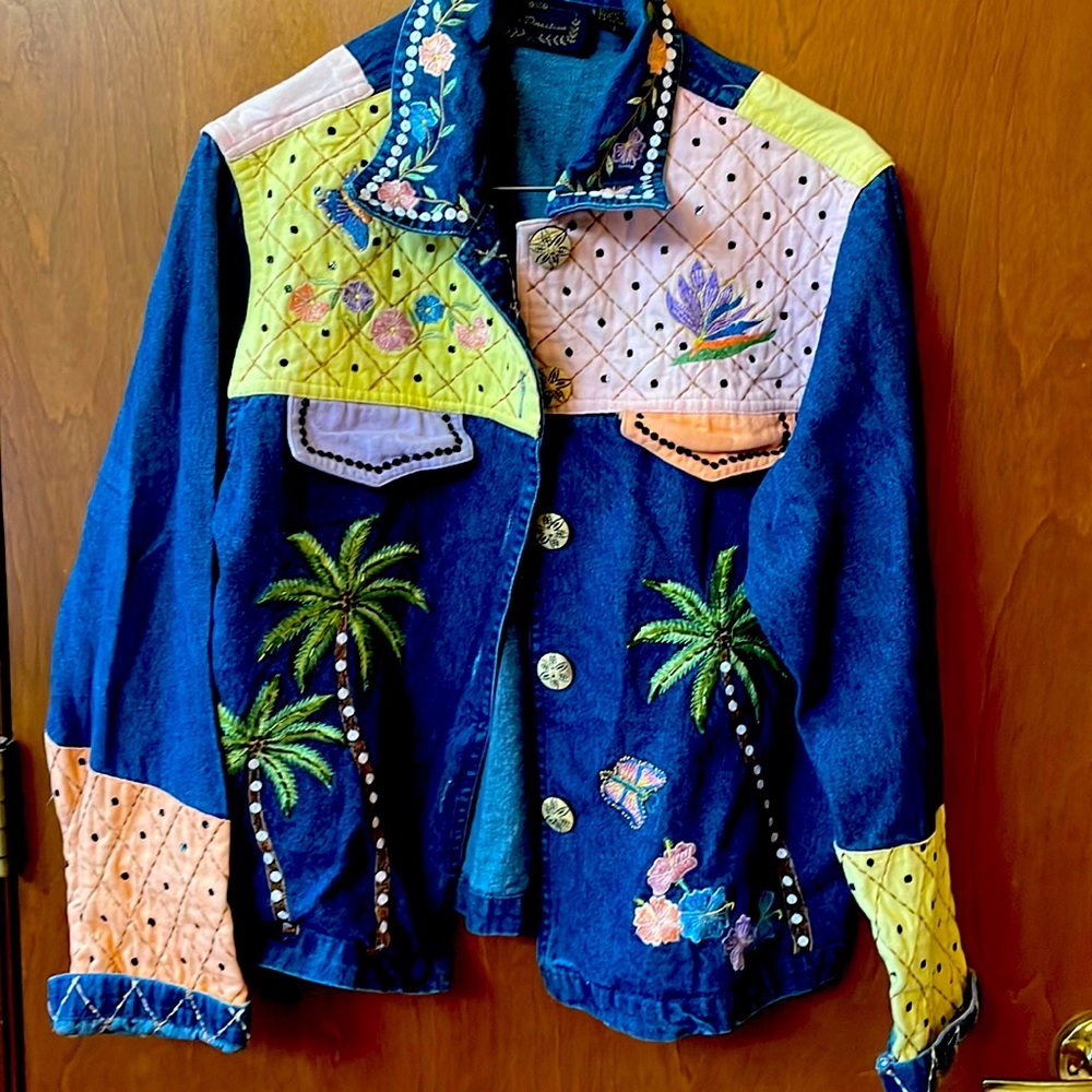 Tropical decorated New Direction jean jacket
